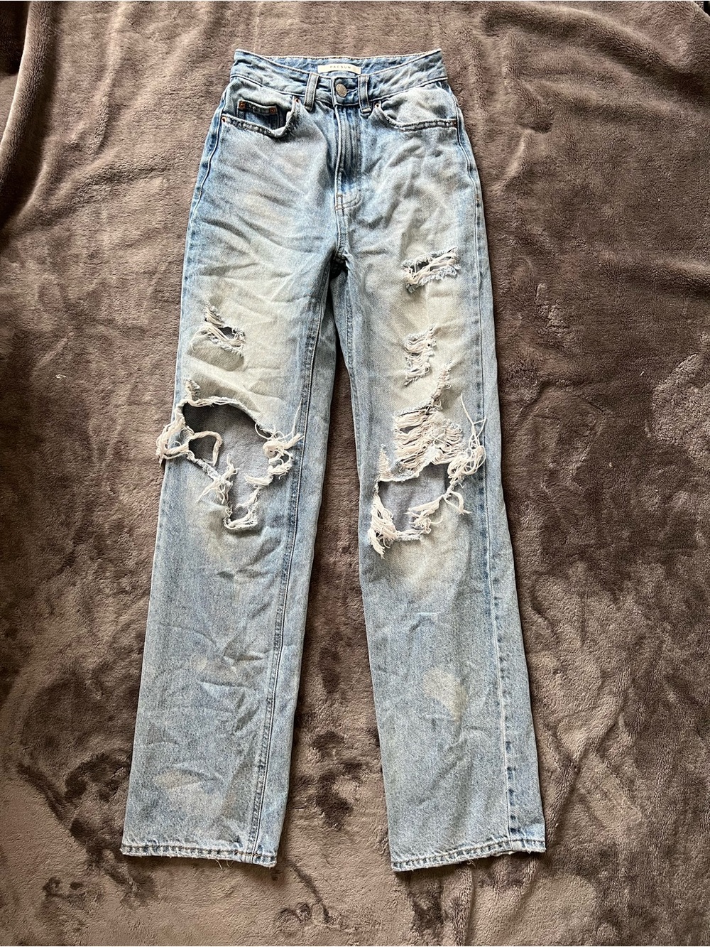 PacSun Women's Light Blue Distressed Straight Leg Jeans